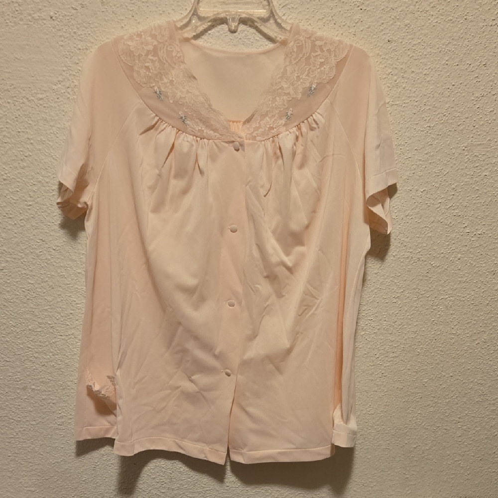 B17 Vinyage Shadowline Lace Trim Sleep Top in Soft Pink Sz 40